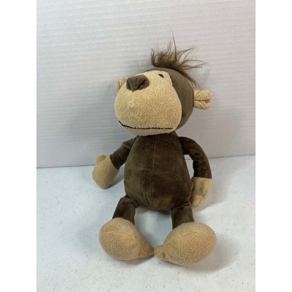 JSQ Toys Brown Monkey Stuffed Animal Plush Stitched Mouth Tuft Hair 10" VHTF